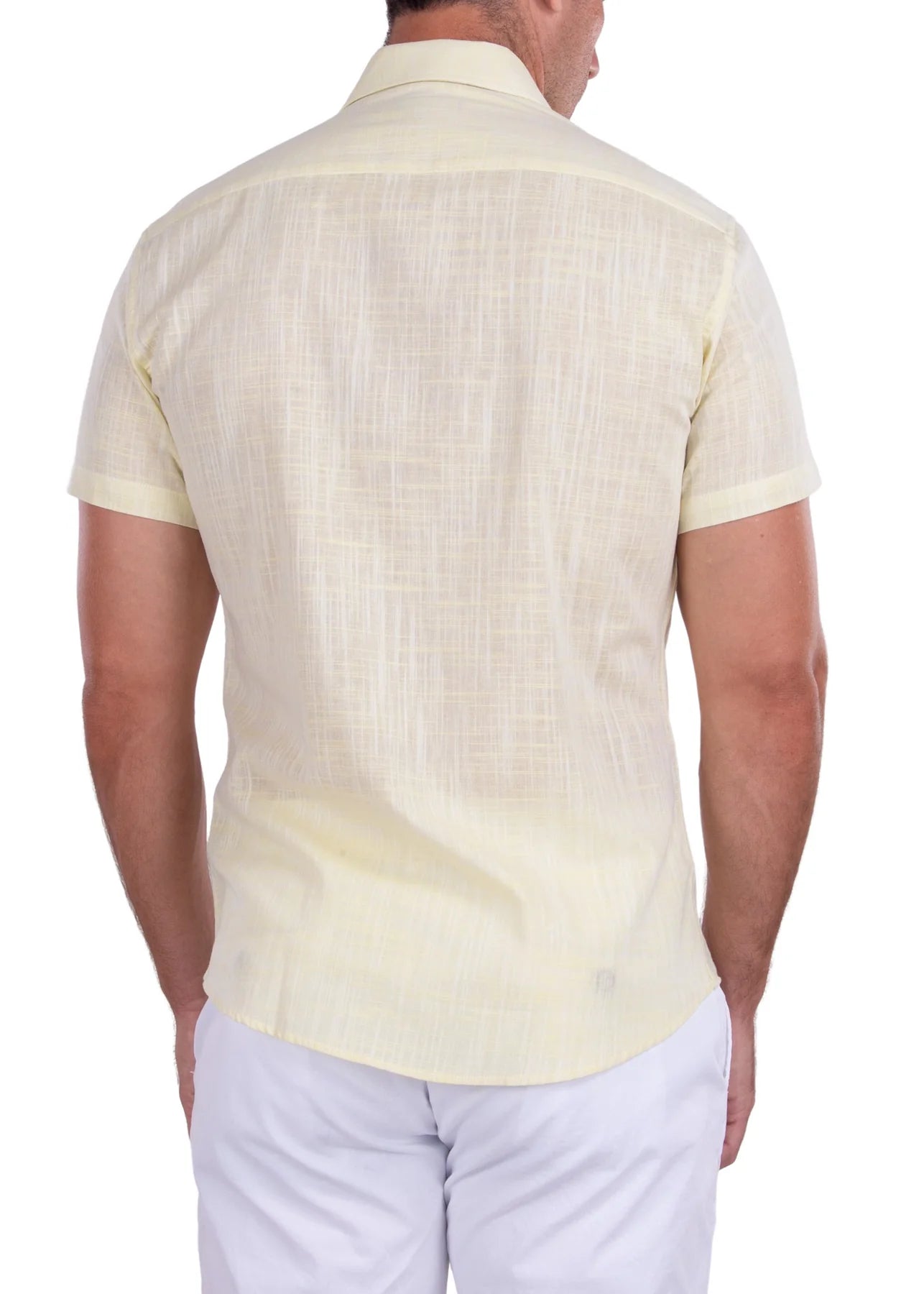 BeSpoke Collection Yellow Linen Look Fancy Print Shirt - shirt - view 2 | New York Man Suits