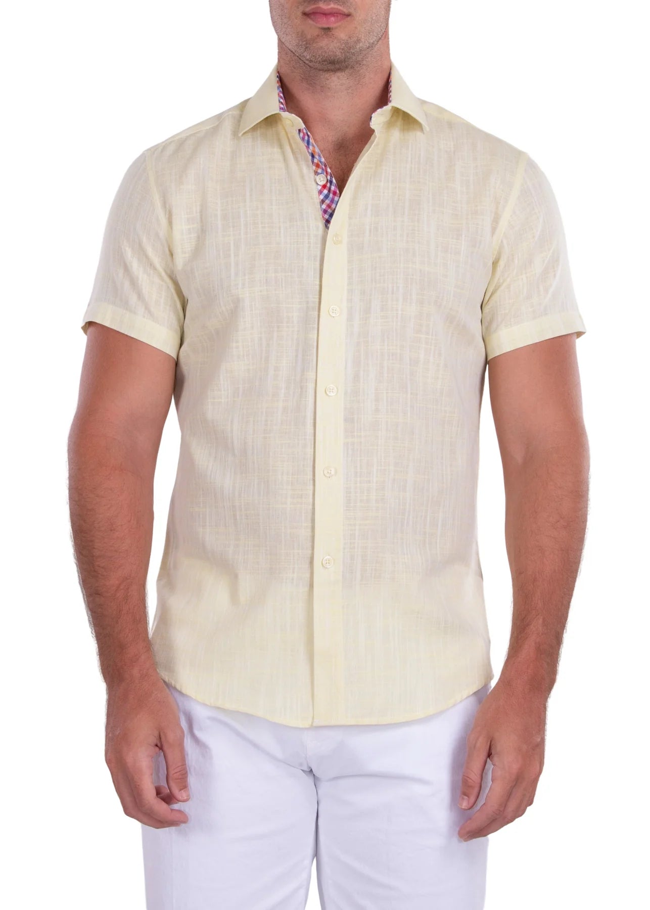 BeSpoke Collection Yellow Linen Look Fancy Print Shirt - shirt | New York Man Suits