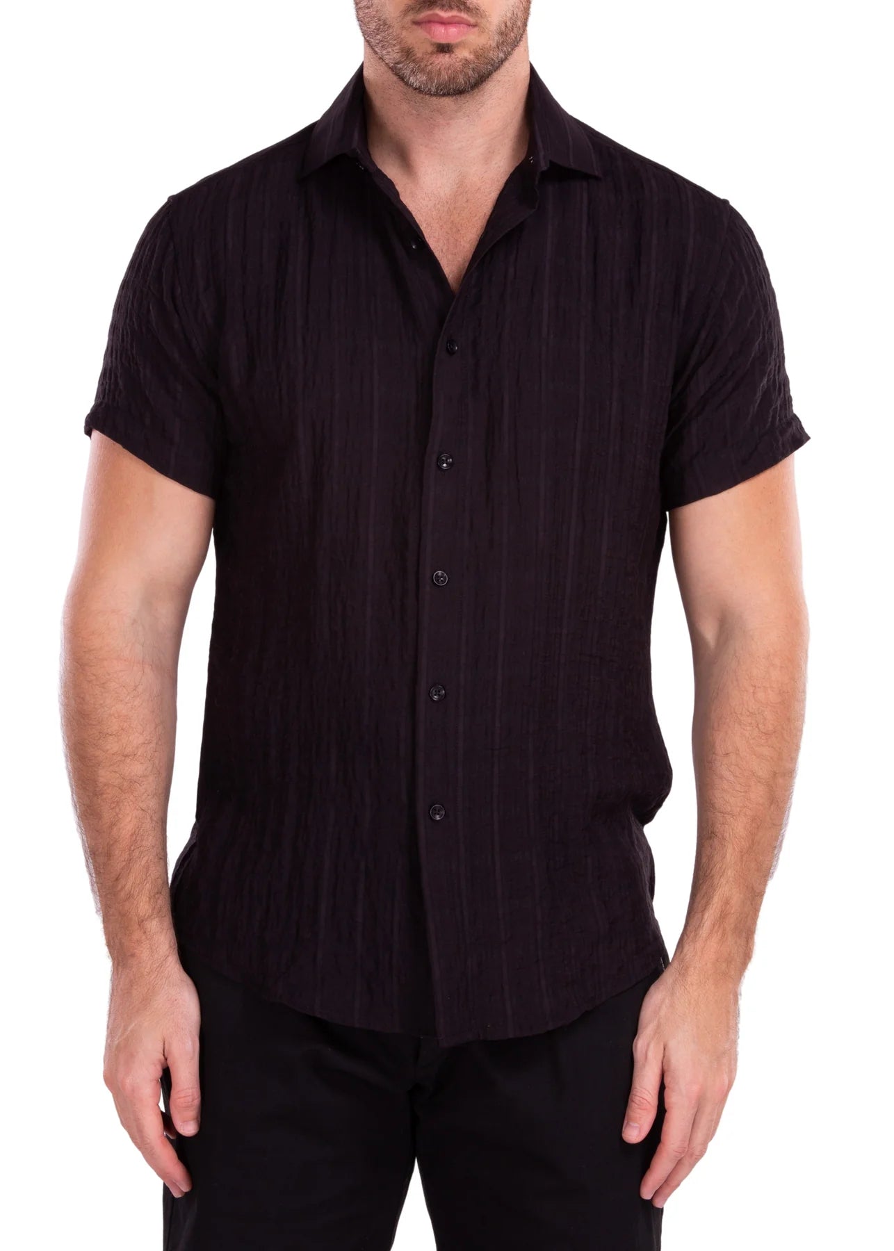 BeSpoke Collection Fancy Print Short Sleeve-Black - menswear | New York Man Suits