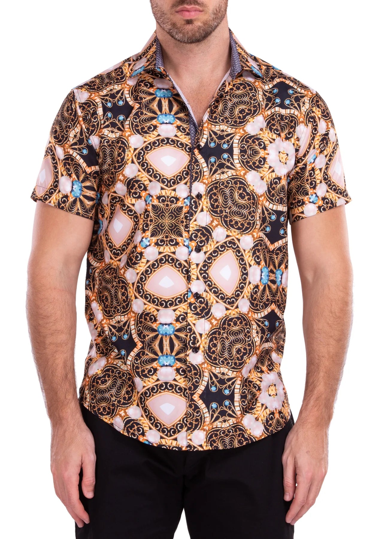 BeSpoke Collection Fancy Design Short Sleeve Casual Shirt - shirt in White | New York Man Suits