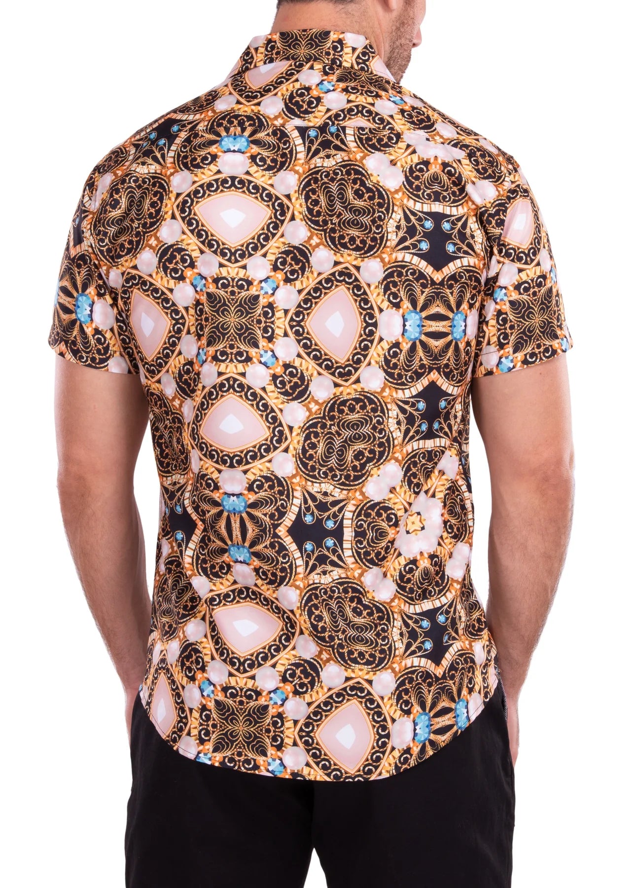 BeSpoke Collection Fancy Design Short Sleeve Casual Shirt - shirt in White - view 2 | New York Man Suits