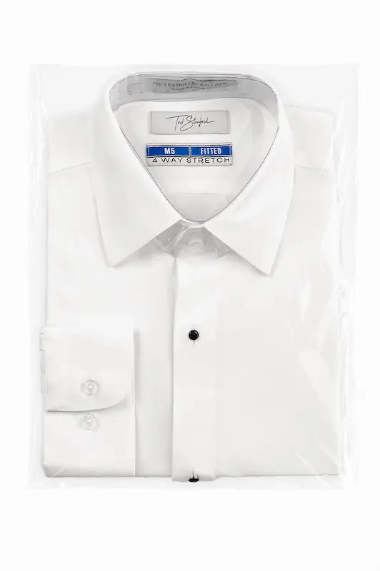 Ted Standford Slim Fit 4 Way Stretch Tuxedo Shirt-White - tuxedo | New York Man Suits