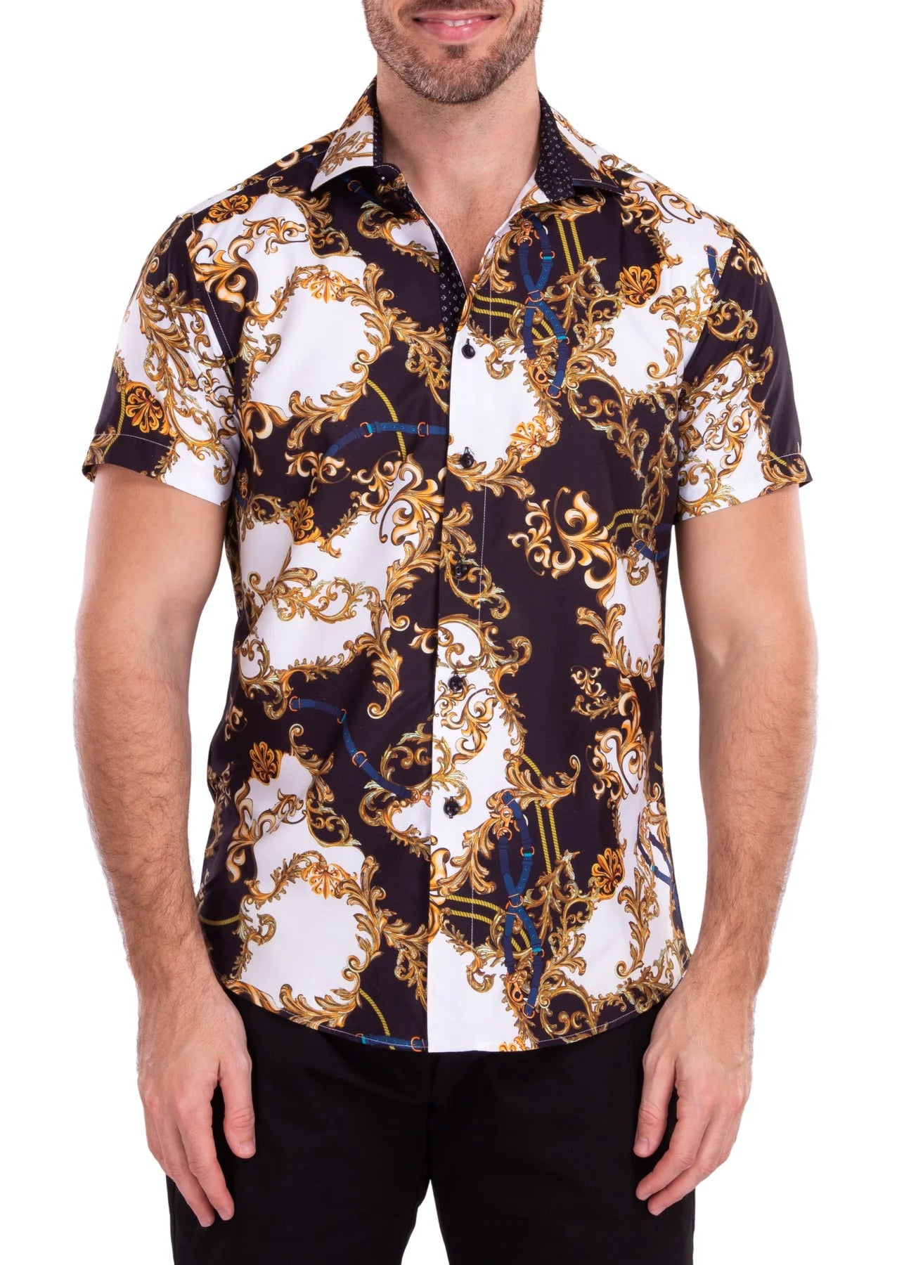 BeSpoke Collection Button Down Fancy Print SHIRT S/S-Black - shirt | New York Man Suits
