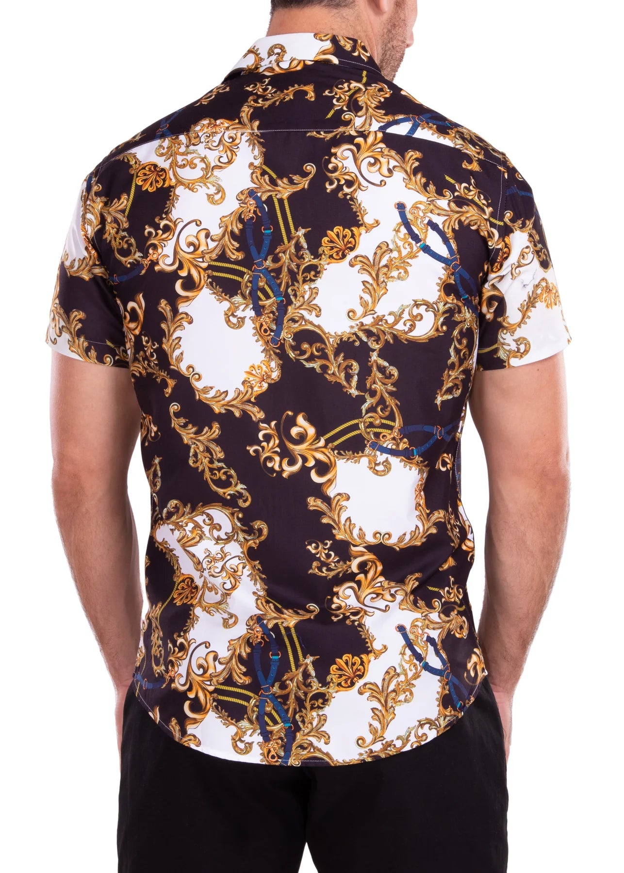 BeSpoke Collection Button Down Fancy Print SHIRT S/S-Black - shirt - view 2 | New York Man Suits