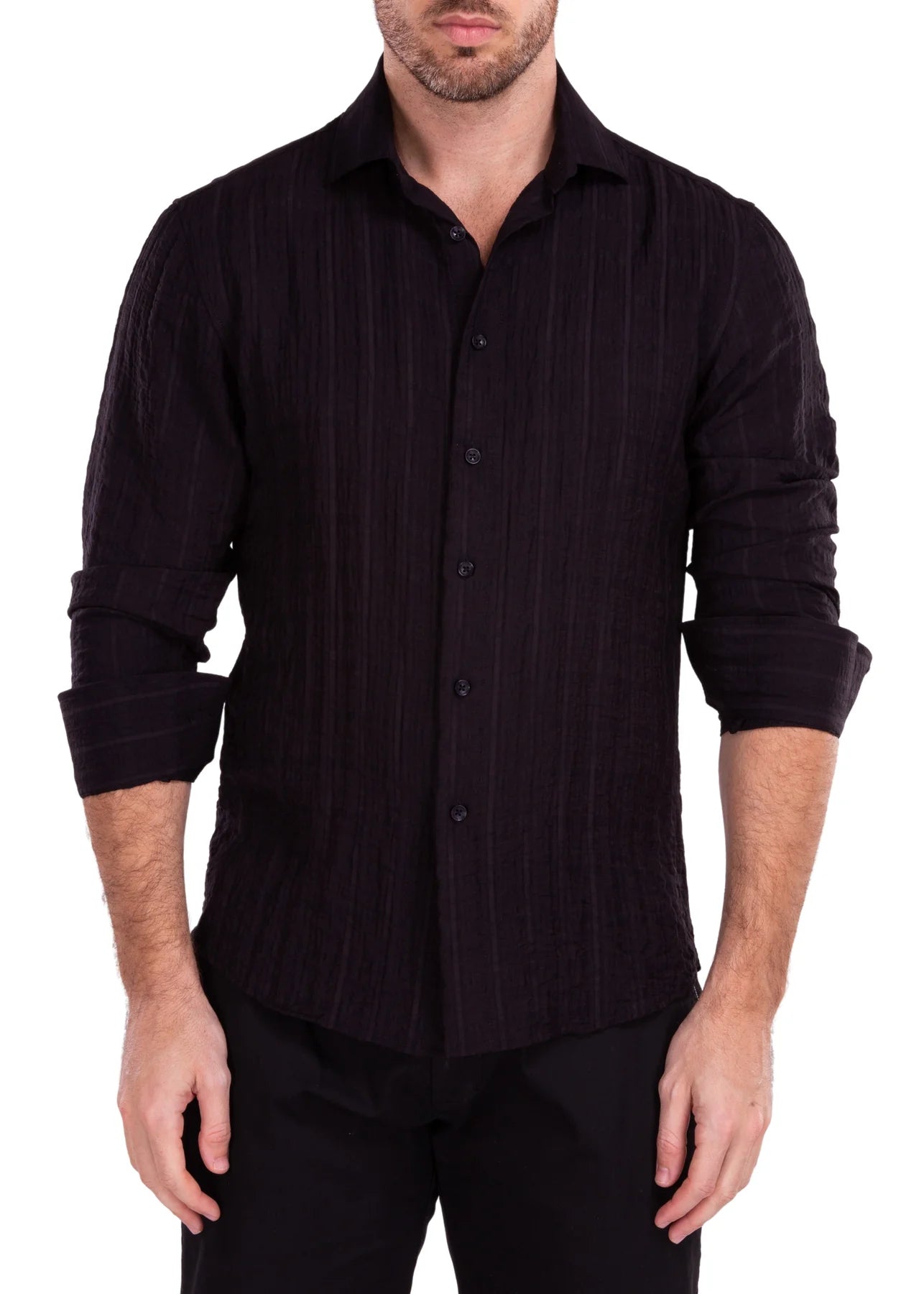 BeSpoke Mens Fancy Wrinkle Look Long Sleeve - Black - menswear | New York Man Suits
