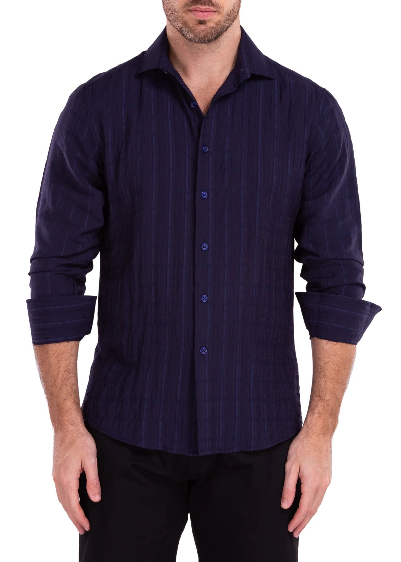 BeSpoke Mens Fancy Wrinkle Look Long Sleeve-Navy - menswear | New York Man Suits