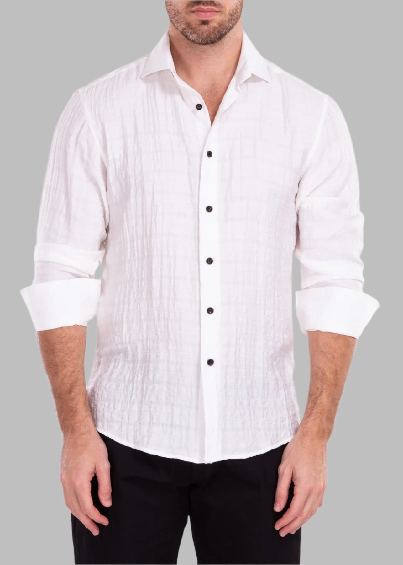 BeSpoke Fancy Wrinkle Look Long Sleeve Shirt - White - shirt | New York Man Suits