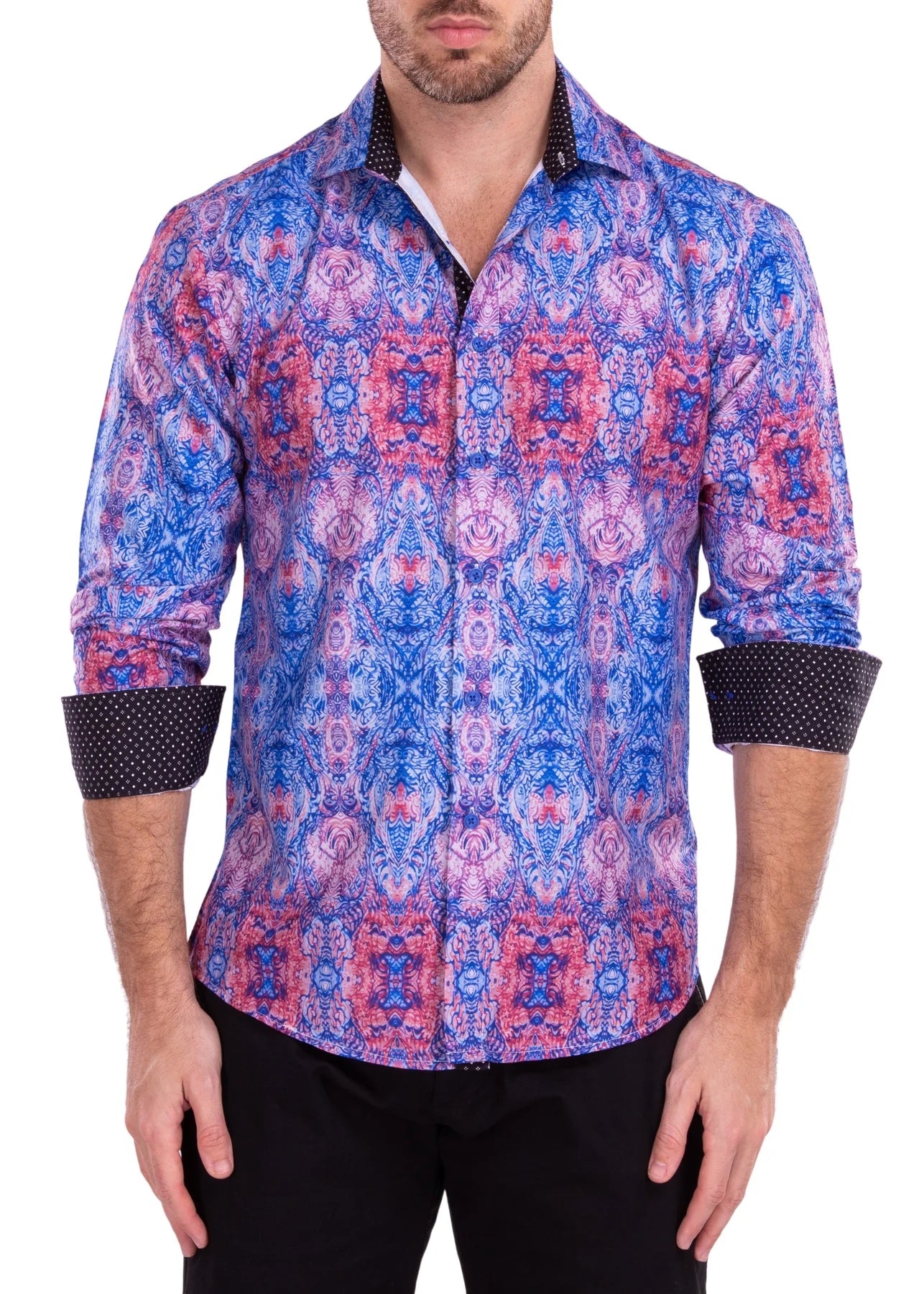 BeSpoke Mens Fancy Print Long Sleeve-Blue/Pink - menswear | New York Man Suits