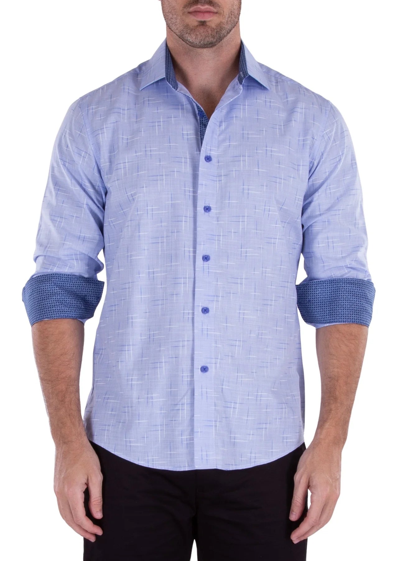 BeSpoke Men's Cotton Fancy Print Long Sleeve - Blue - menswear | New York Man Suits