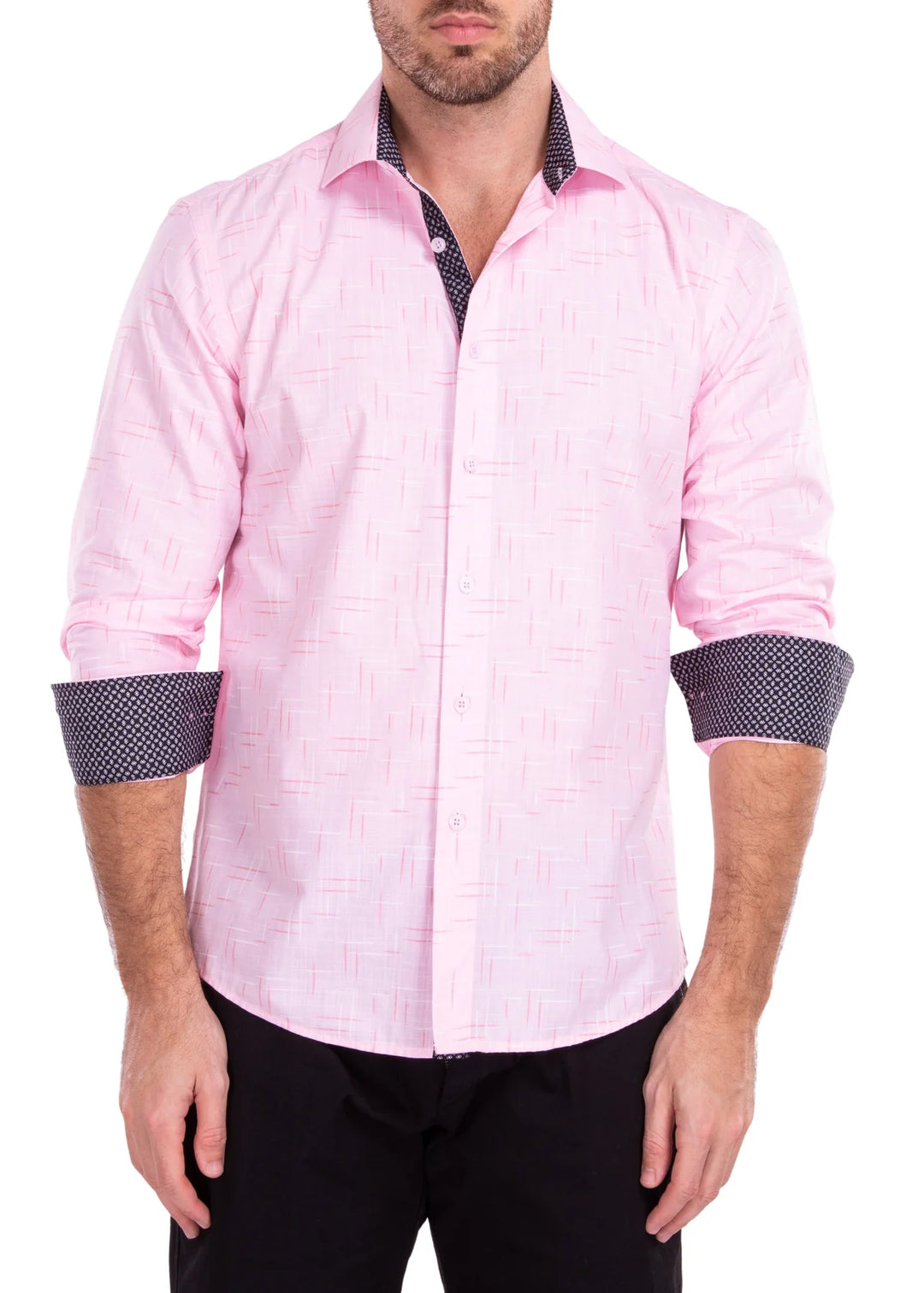 BeSpoke Mens 100^ Cotton Fancy Print Long Sleeve-Pink