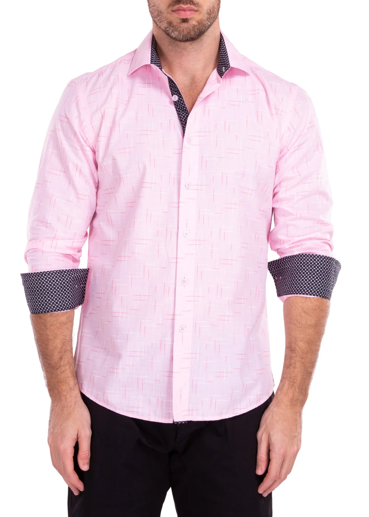 BeSpoke Mens 100^ Cotton Fancy Print Long Sleeve-Pink - menswear | New York Man Suits
