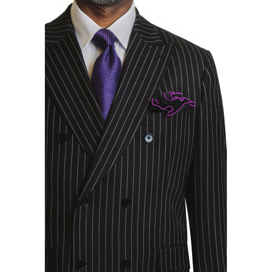 Steve Harvey black pinstripe suit fabric and jacket detail