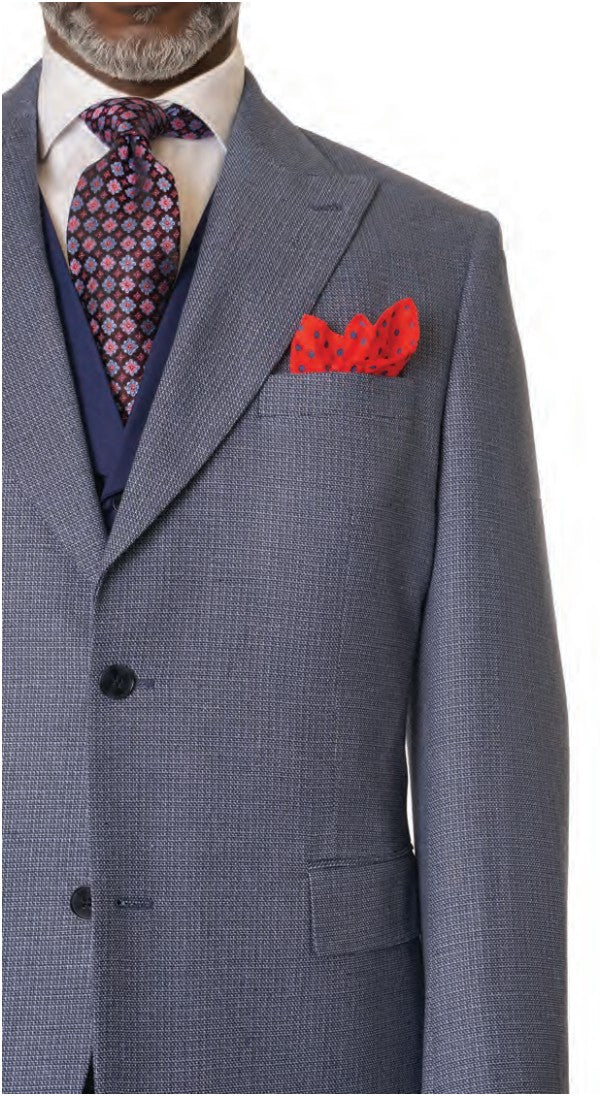 Steve Harvey Men's 3 Piece Textured Suit with Shawl Lapel Vest - Blue/Grey - jacket and vest detail