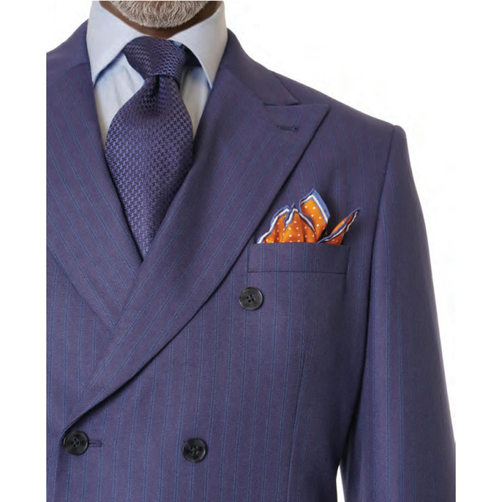 Steve Harvey navy pinstripe suit fabric and jacket detail