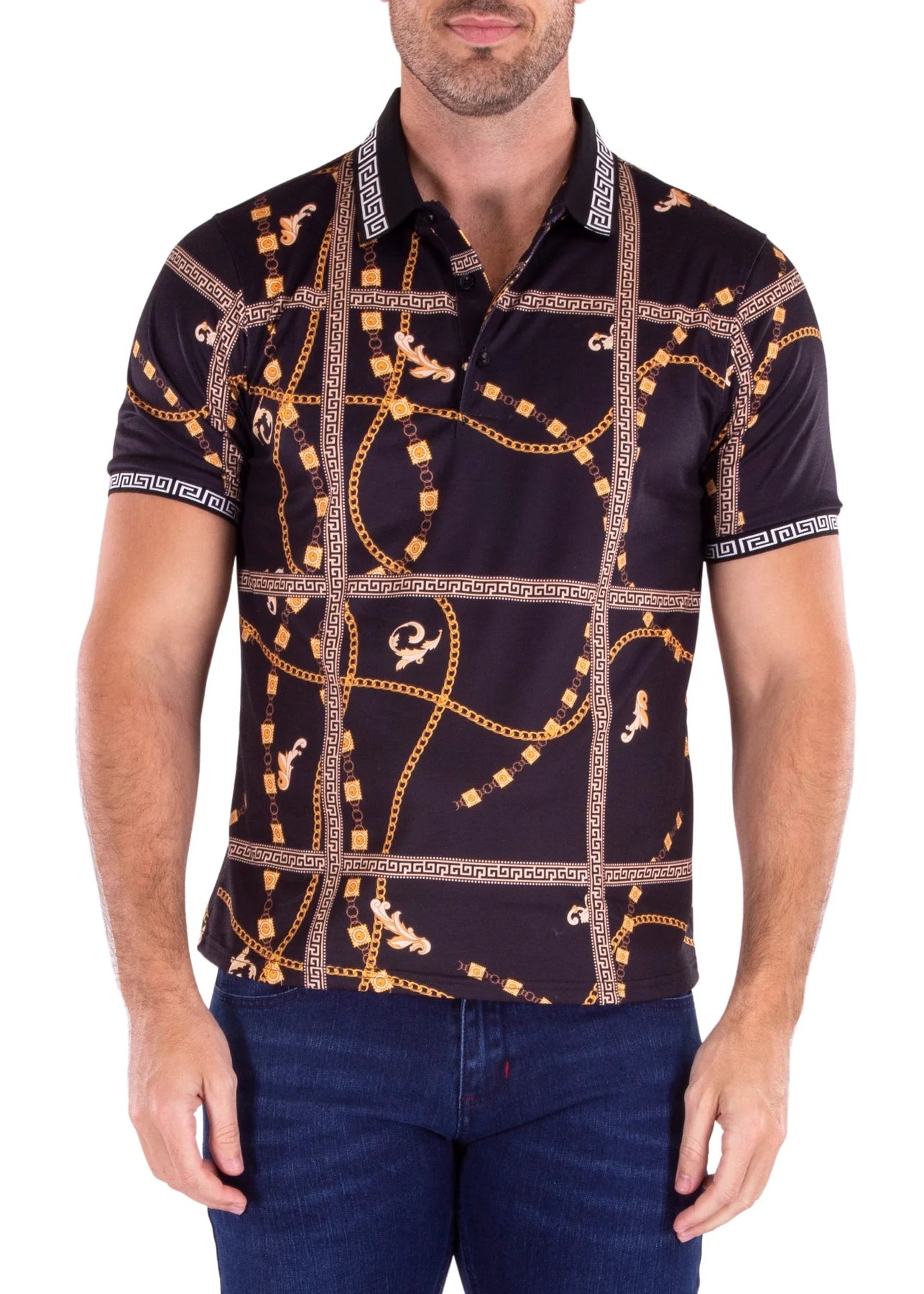 BeSpoke Collection Fancy Polo Print SHIRT S/S-Black - shirt | New York Man Suits