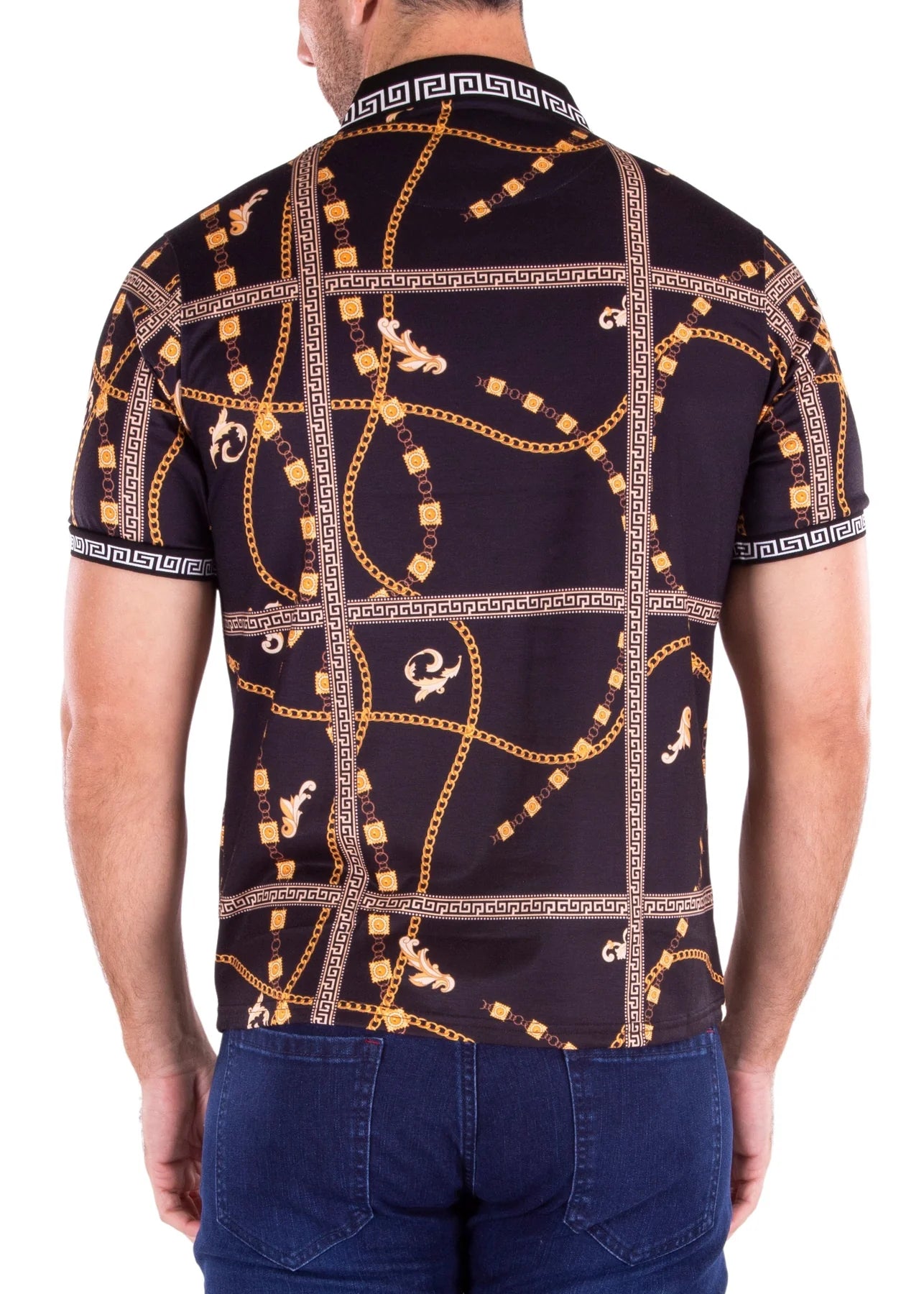 BeSpoke Collection Fancy Polo Print SHIRT S/S-Black - shirt - view 2 | New York Man Suits