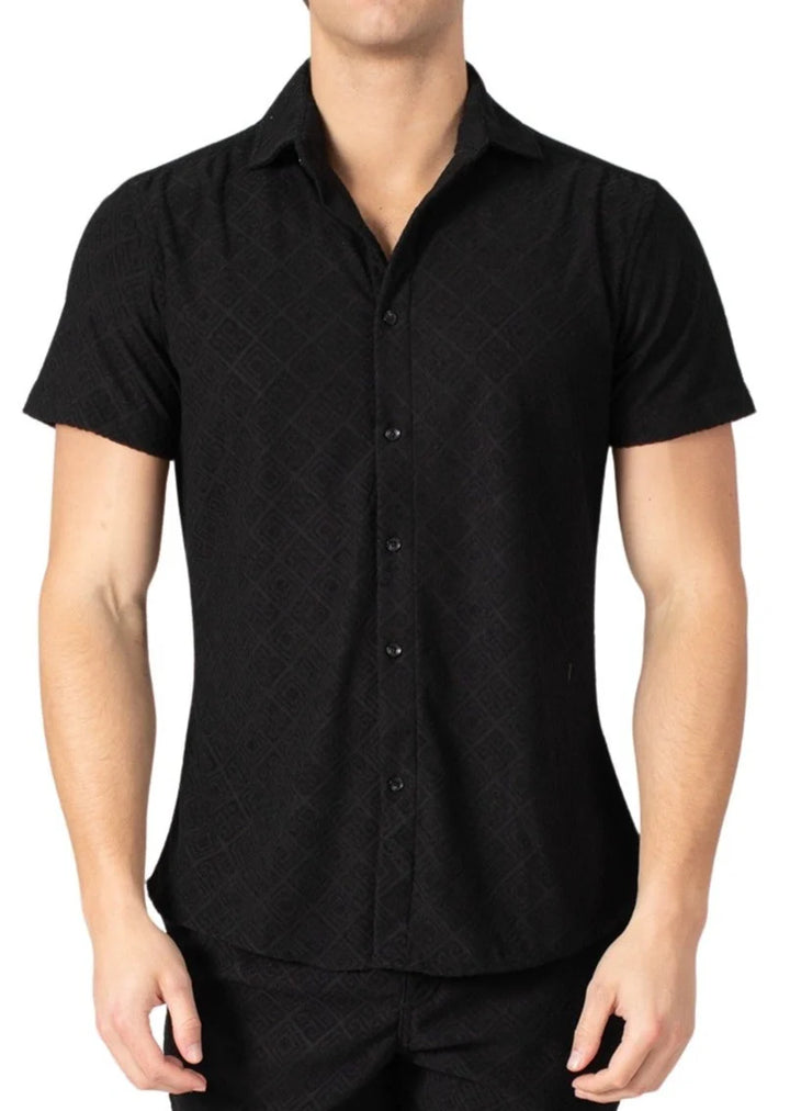 BeSpoke Collection Greek Pattern Short Sleeve Shirt - Black