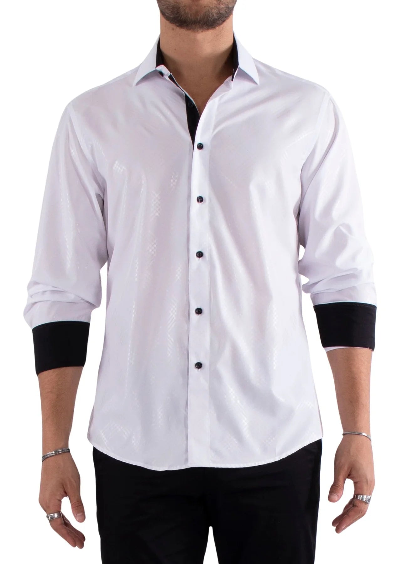 BeSpoke Mens Fancy Print Long Sleeve-White - menswear | New York Man Suits