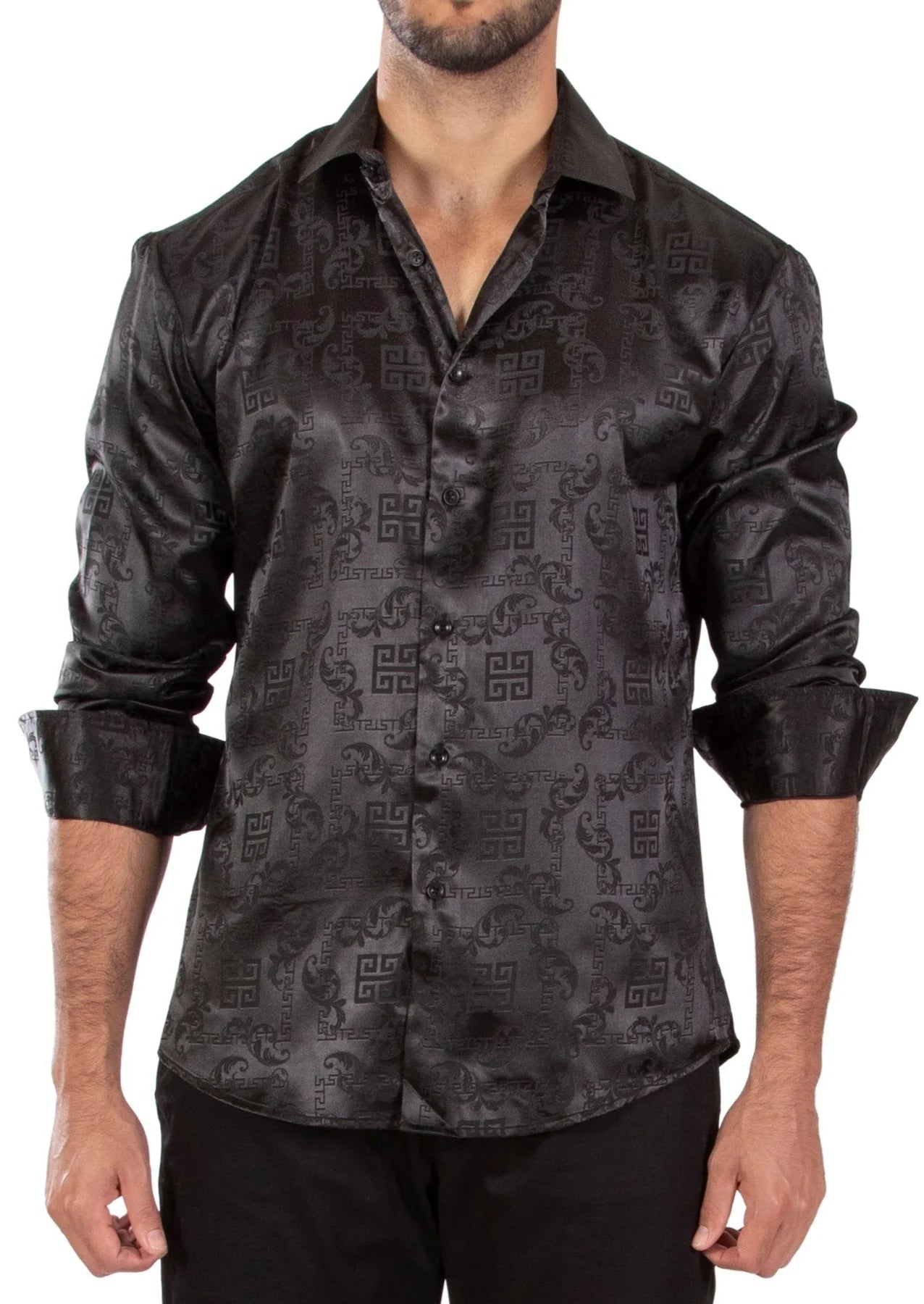 BeSpoke Mens Fancy Silk Feel Long Sleeve-Black - menswear | New York Man Suits
