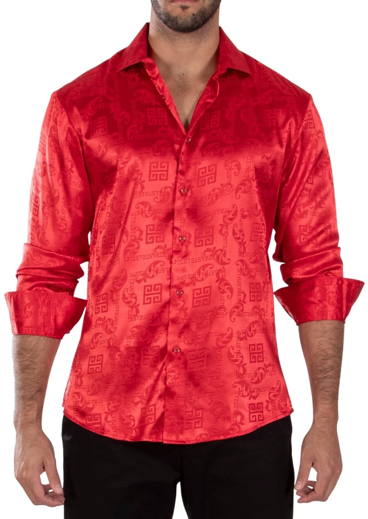 BeSpoke Mens Fancy Silk Feel Long Sleeve-Red - menswear | New York Man Suits