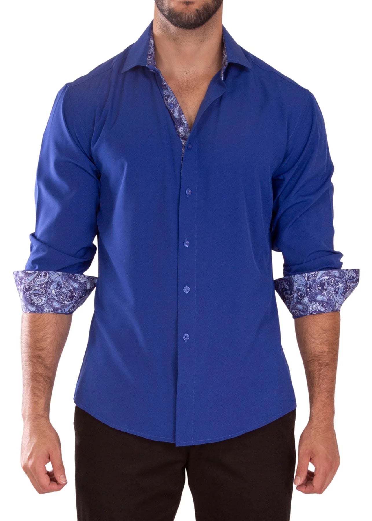 BeSpoke Mens Fancy Stretch Fabric Long Sleeve - Royal Blue - menswear | New York Man Suits