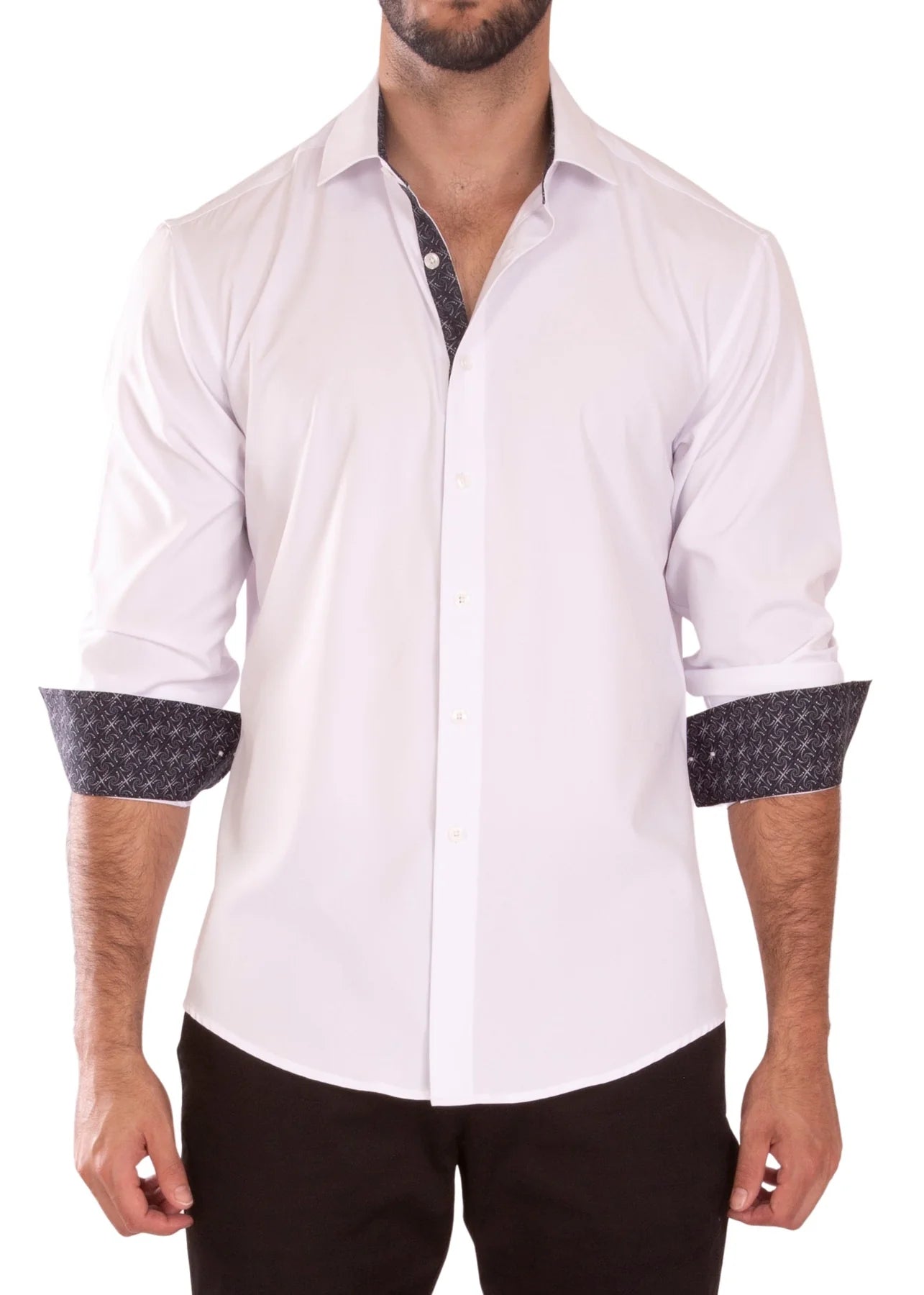 BeSpoke Mens Fancy Stretch Fabric Long Sleeve - White - menswear | New York Man Suits