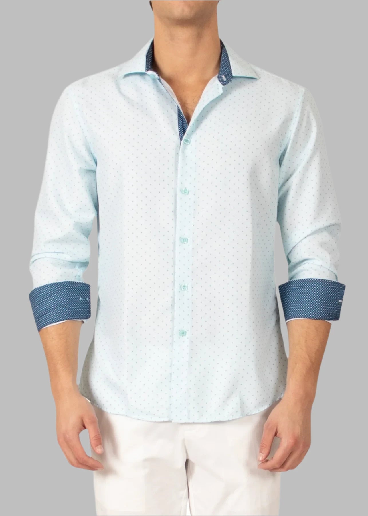 BC Collection Fancy Dotted Print Long Sleeve Shirt- Turquoise - shirt in Turqoise | New York Man Suits