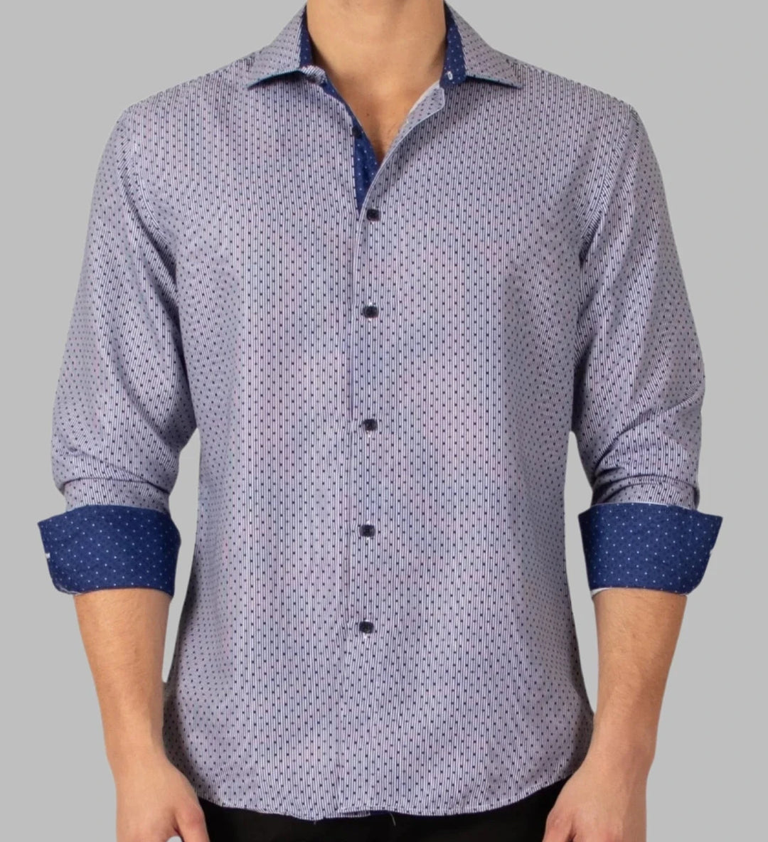 BC Collection Fancy Dotted Print Long Sleeve Shirt - Navy