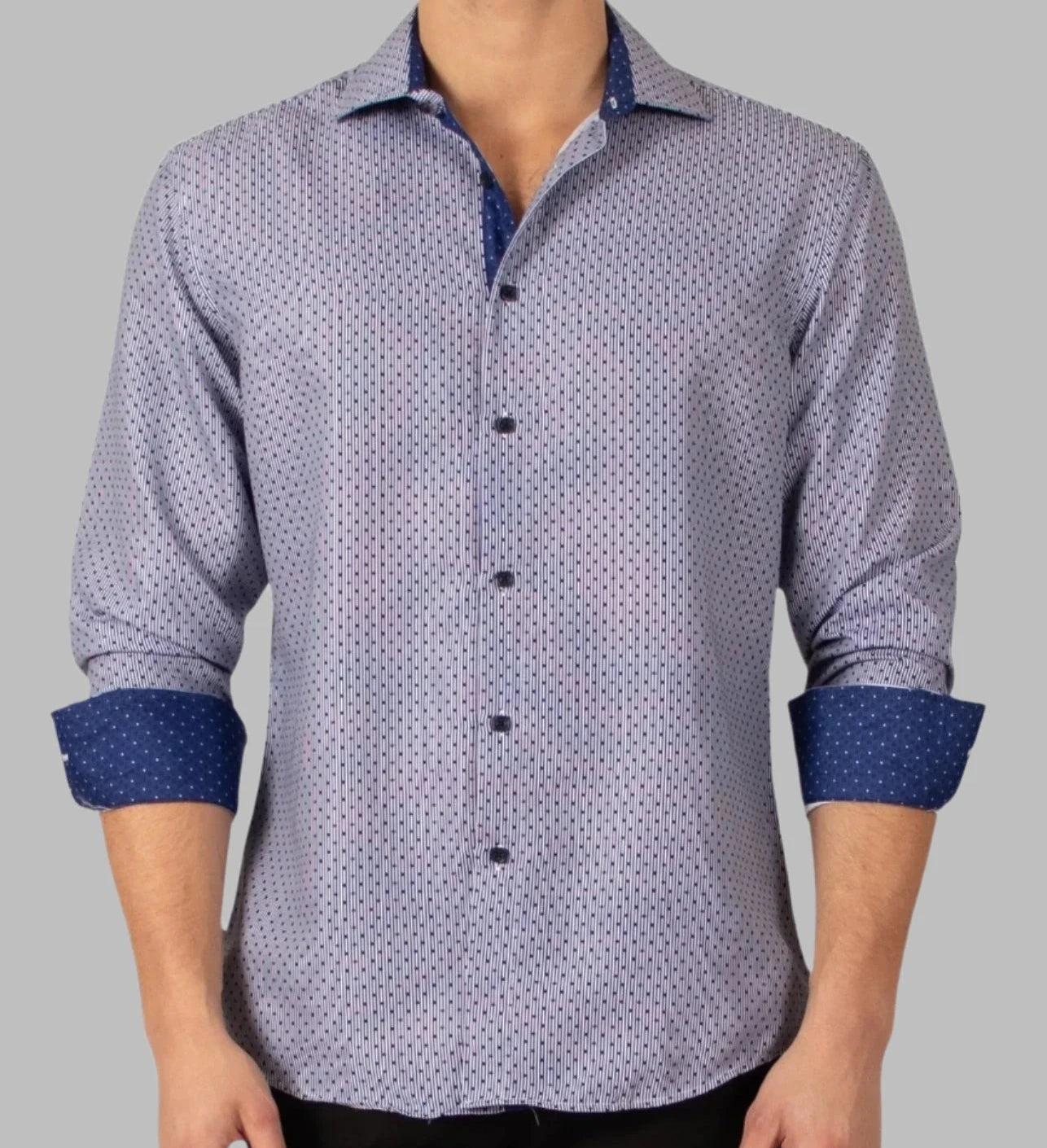 BC Collection Fancy Dotted Print Long Sleeve Shirt - Navy - shirt | New York Man Suits