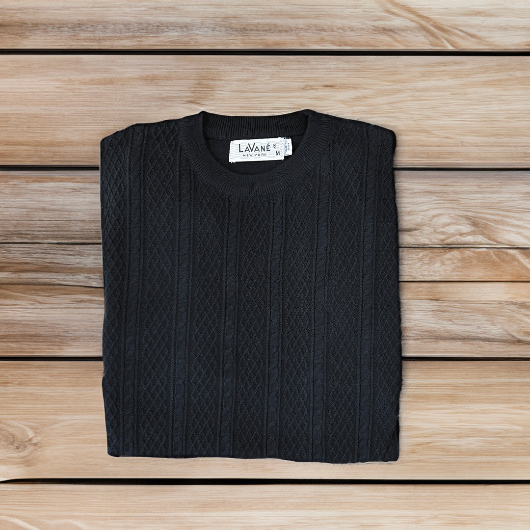 Lavane Fancy Collar Crew Neck Short Sleeve Shirt - Black