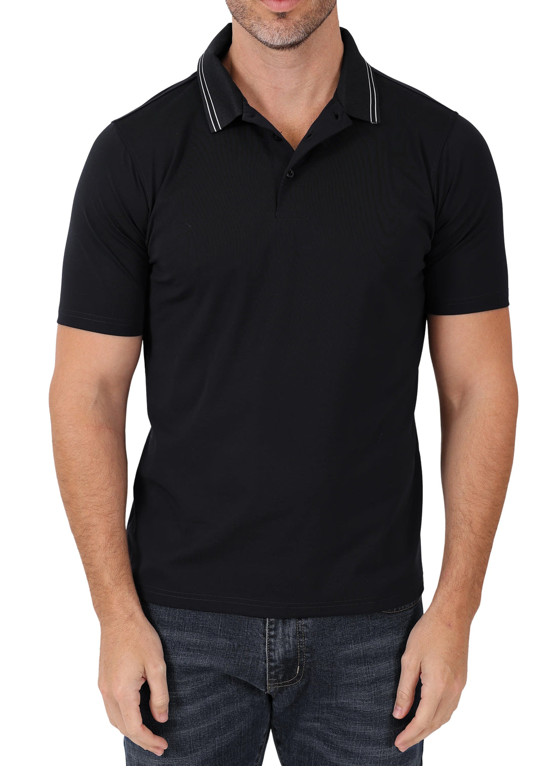 Men's Black Polo Shirt with White Collar Trim – Bespoke Moda Collection
