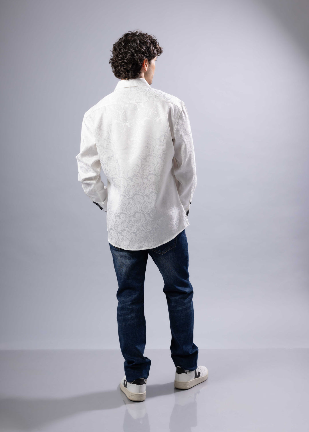 BeSpoke Mens Paisley Print Long Sleeve-White