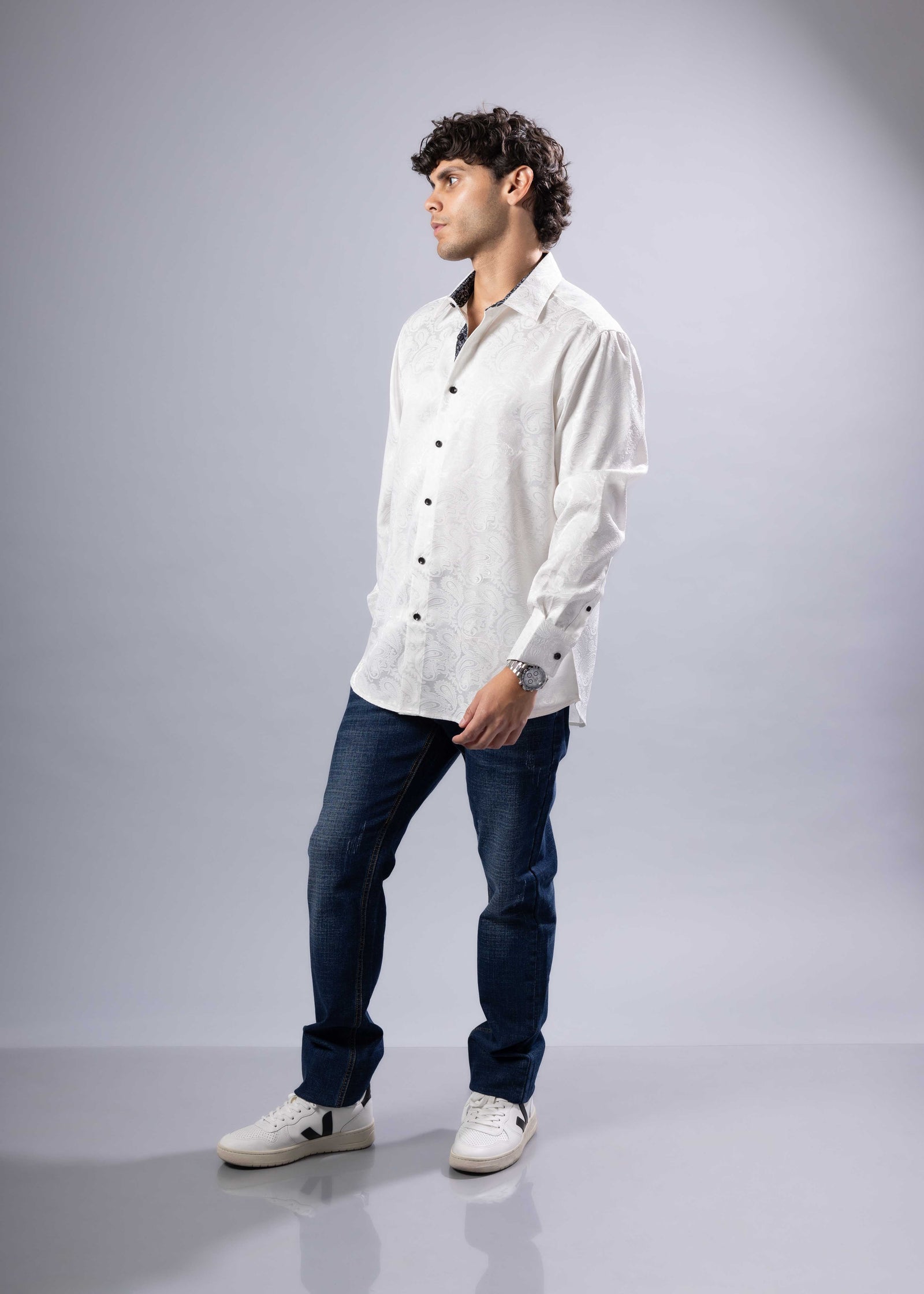 BeSpoke Mens Paisley Print Long Sleeve-White - menswear - view 2 | New York Man Suits
