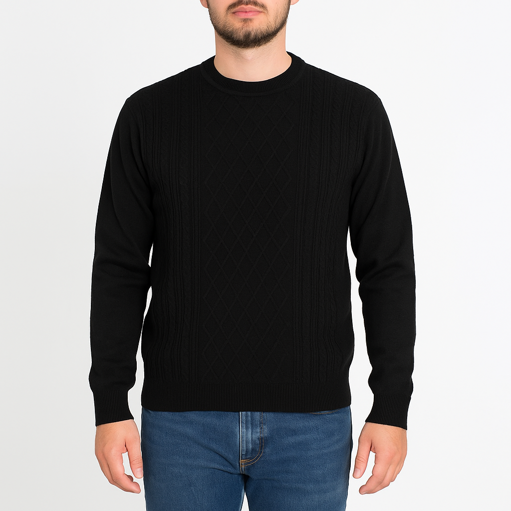 New York Man Fancy Printed CrewMock Long Sleeve - menswear in Black - view 2 | New York Man Suits