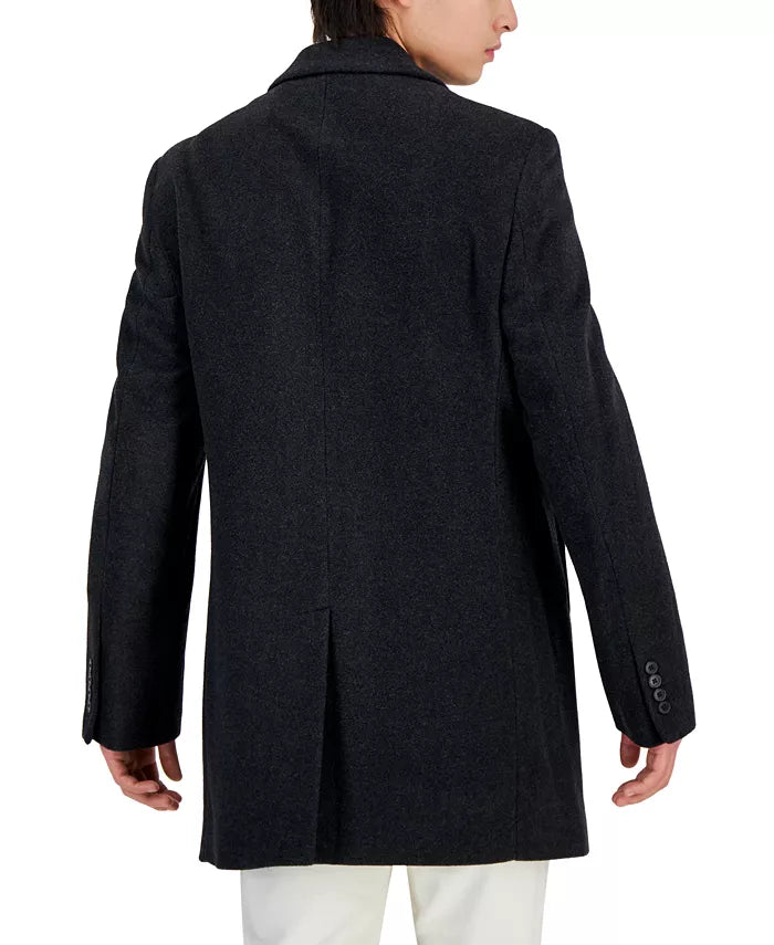 Calvin Klein Wool Blend 3/4 Button Up Designer Overcoat - Charcoal