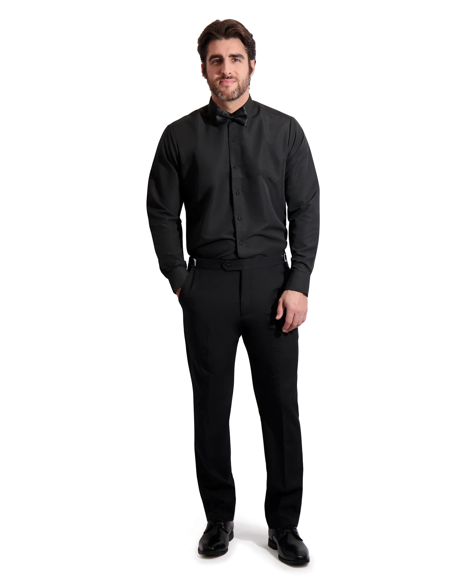 Couture 1910 SLIM FIT Micro Fiber Laydown Tuxedo Shirt-Black - tuxedo - view 2 | New York Man Suits