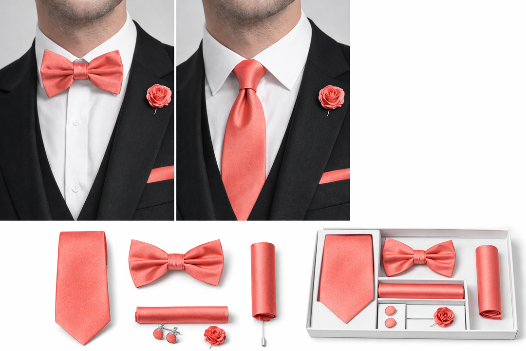 Adolfo 5-Piece Men’s Tie, Bow Tie & Cufflink Set with Flower Lapel