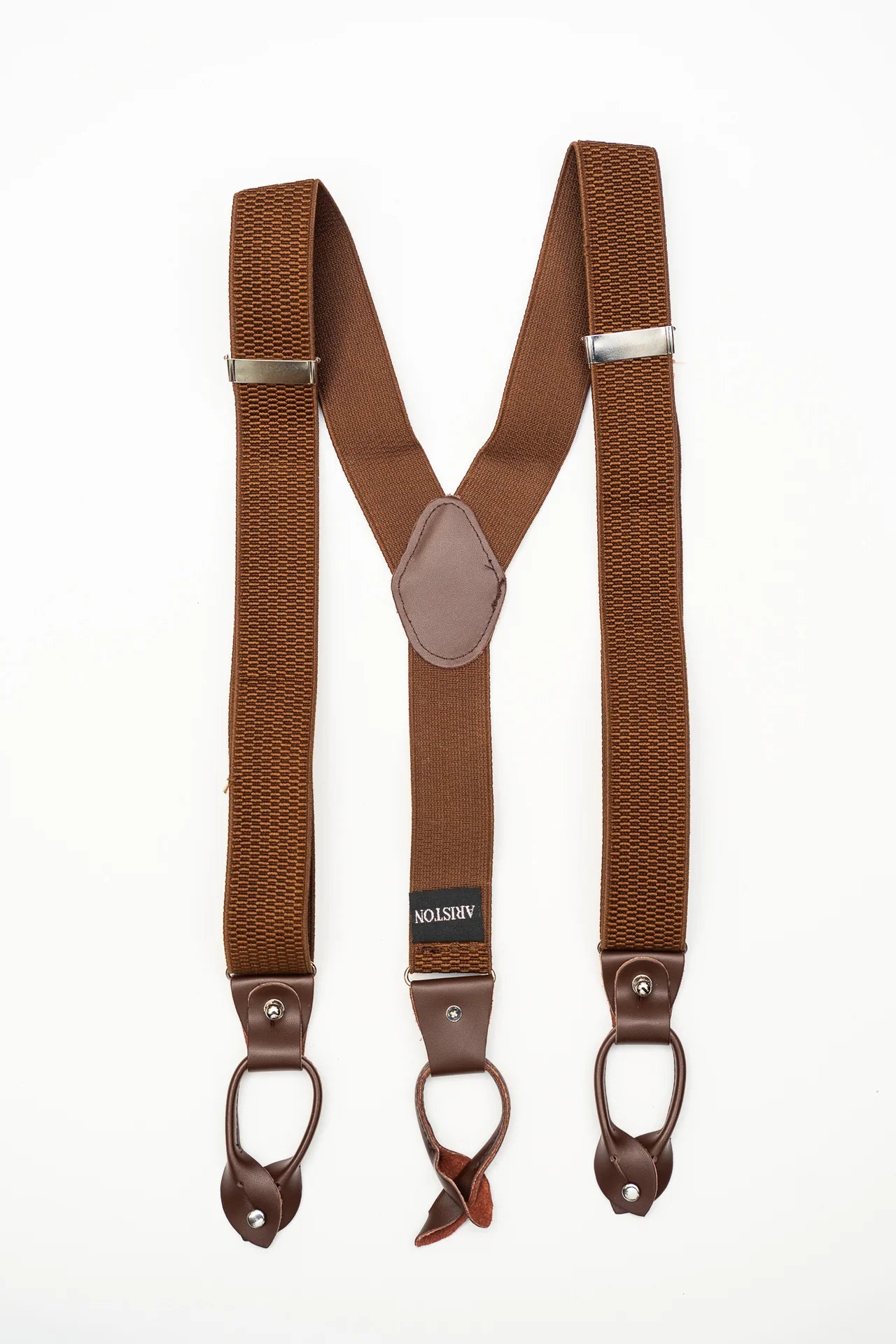 Ariston Navy Braided Suspender Brown Leather-Navy/Brown - menswear | New York Man Suits