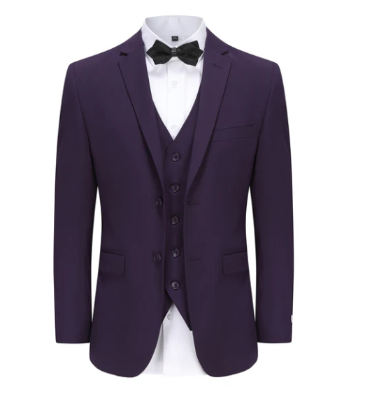 Skinny Fit Performance Stretch Three-Piece Suit - Plum