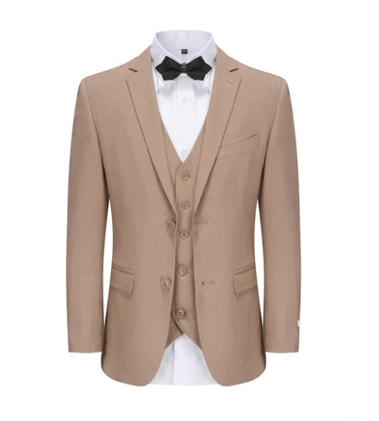 Skinny Fit Performance Stretch Three-Piece Suit - Tan