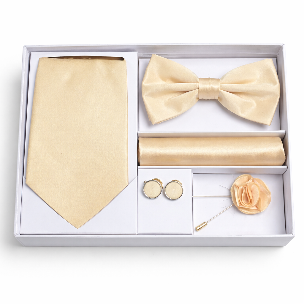Adolfo 5-Piece Men’s Tie, Bow Tie & Cufflink Set with Flower Lapel