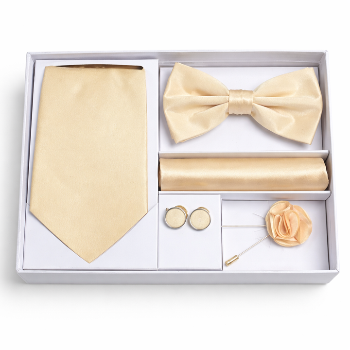 Adolfo 5-Piece Men’s Tie, Bow Tie & Cufflink Set with Flower Lapel