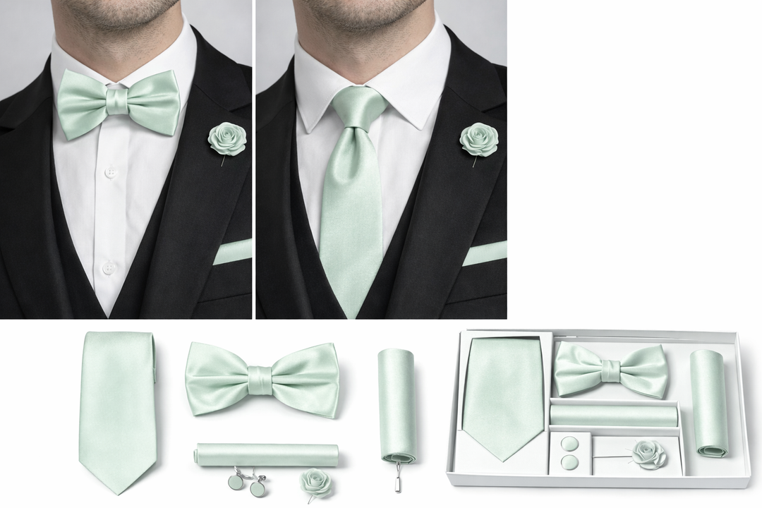 Adolfo 5-Piece Men’s Tie, Bow Tie & Cufflink Set with Flower Lapel