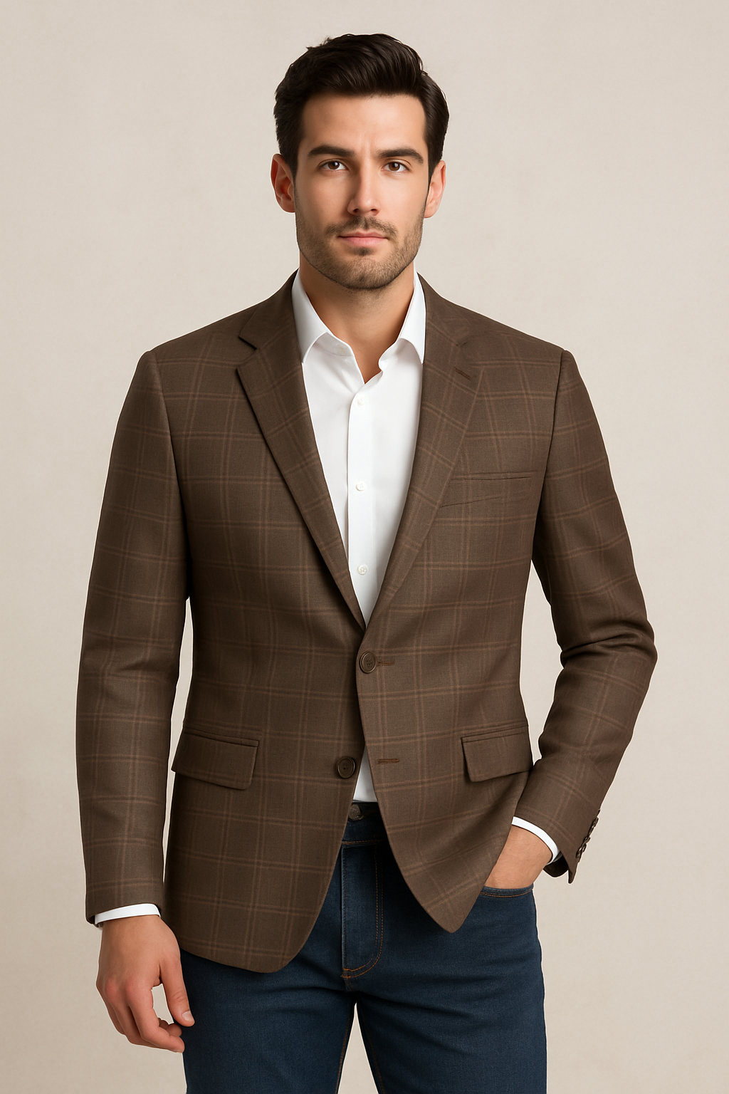 Mario Rossi Brown Windowpane Sport Jacket -BROWN - jacket | New York Man Suits