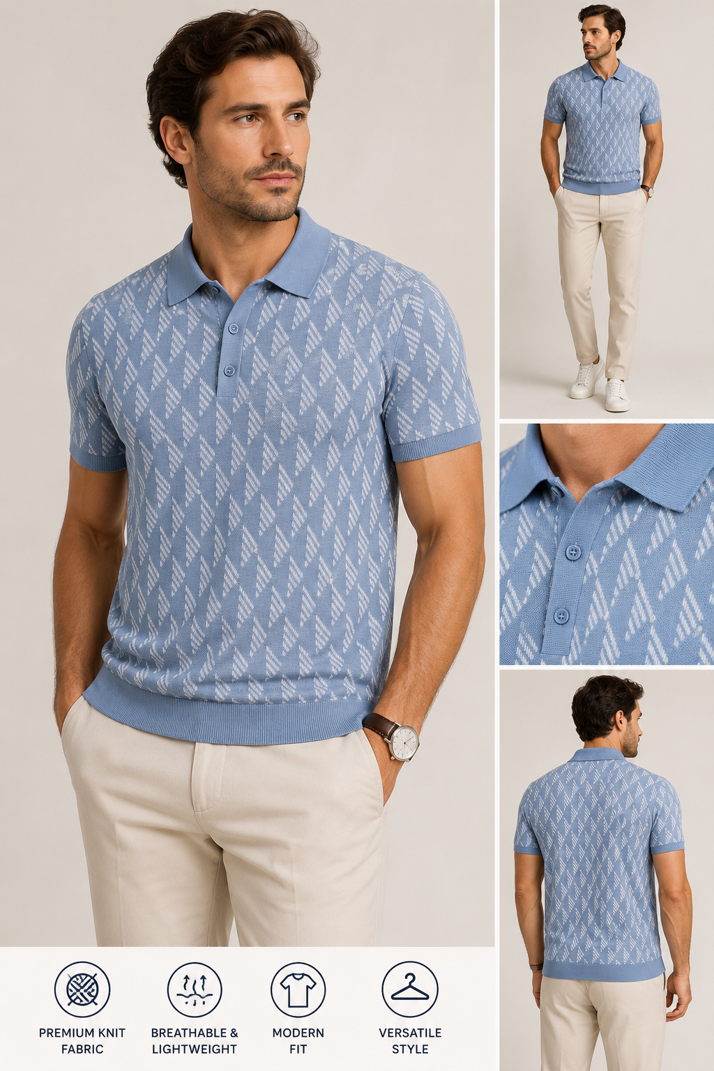 Cigar Short Sleeve Polo Knit Shirt-Blue