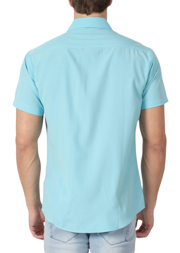 Bespoke Stretch Fabric Short Sleeve Shirt - Turquoise