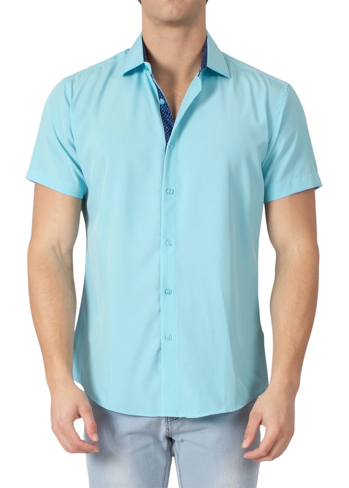 Bespoke Stretch Fabric Short Sleeve Shirt - Turquoise