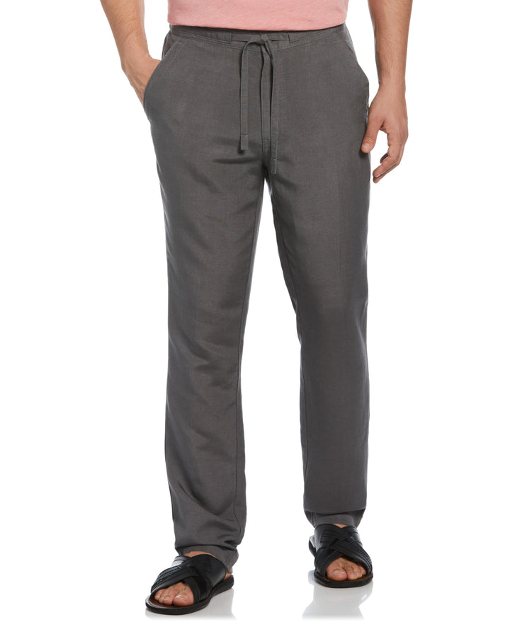 Cubavera Solid Drawstring Elastic Linen Pant - Gray