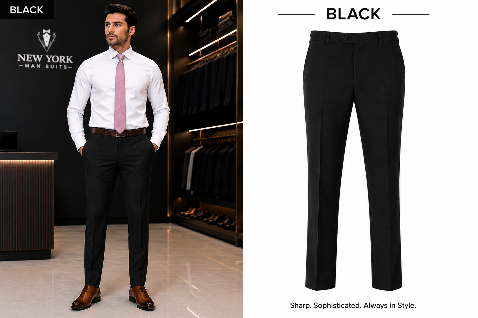 Avivi Collection Slim Fit Super Wool Dress Pants - pants in Black - view 2 | New York Man Suits