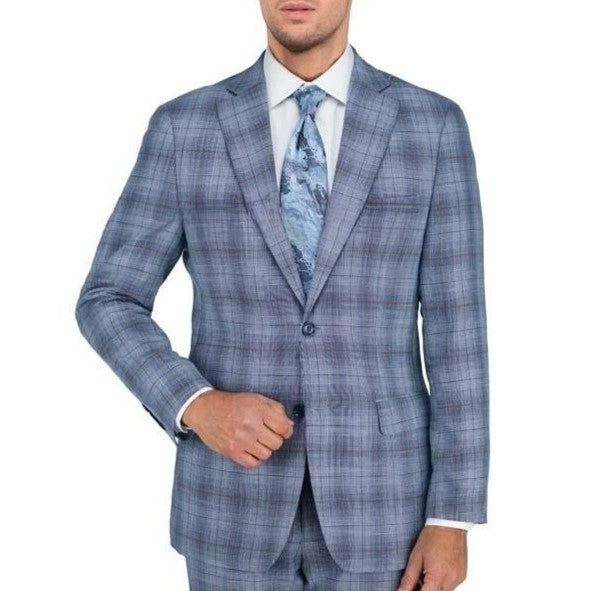 New York Man Italian Designer Blue Plaid 2 Piece Suit (available in Slim or Modern fit)